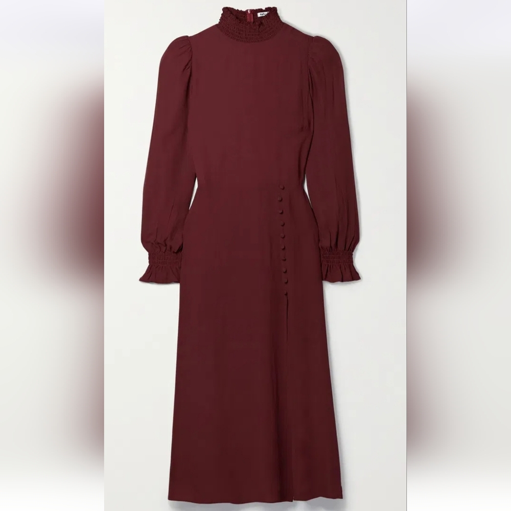 NWT Reformation Stevi Midi in Claret Mock Neck Side Slit Georgette Dress 8